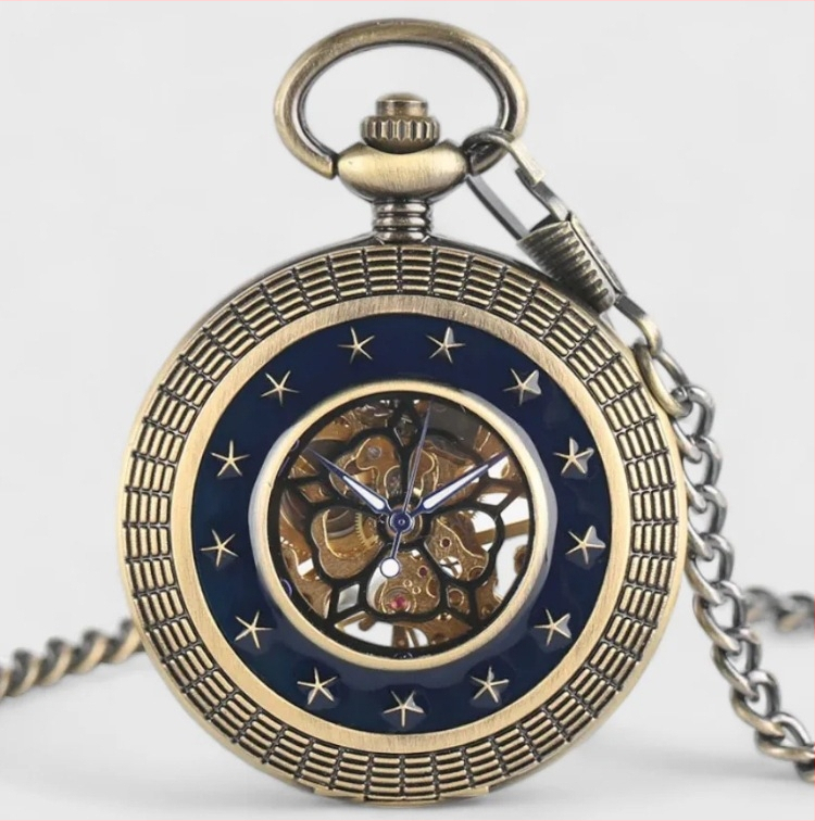 Metalinis baltas poliruotas dvigubas atviras mechaninis kišeninis laikrodis, retro blizgus studentų dovanų atminimo kišeninis laikrodis