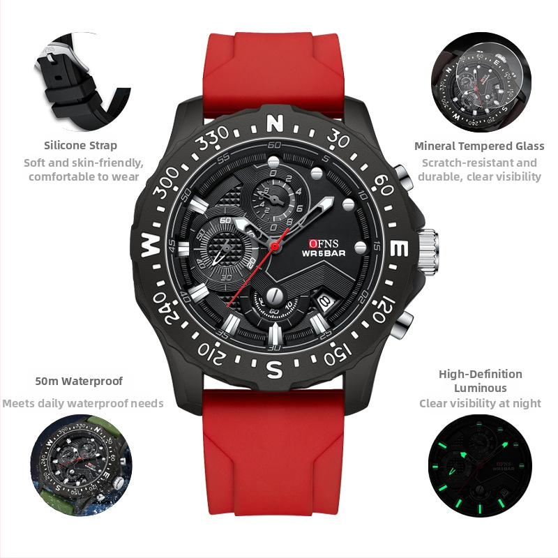 Meeste elektrooniline kvartskell, mood, lihtne kalender, spordi multifunktsionaalne veekindel tehasevarustus 2024. aasta uus