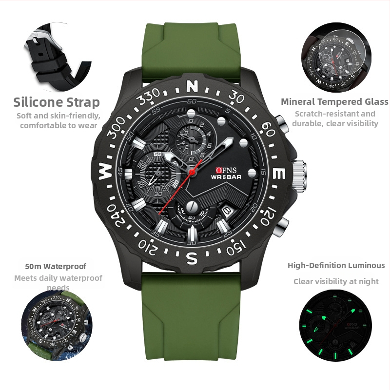 Meeste elektrooniline kvartskell, mood, lihtne kalender, spordi multifunktsionaalne veekindel tehasevarustus 2024. aasta uus
