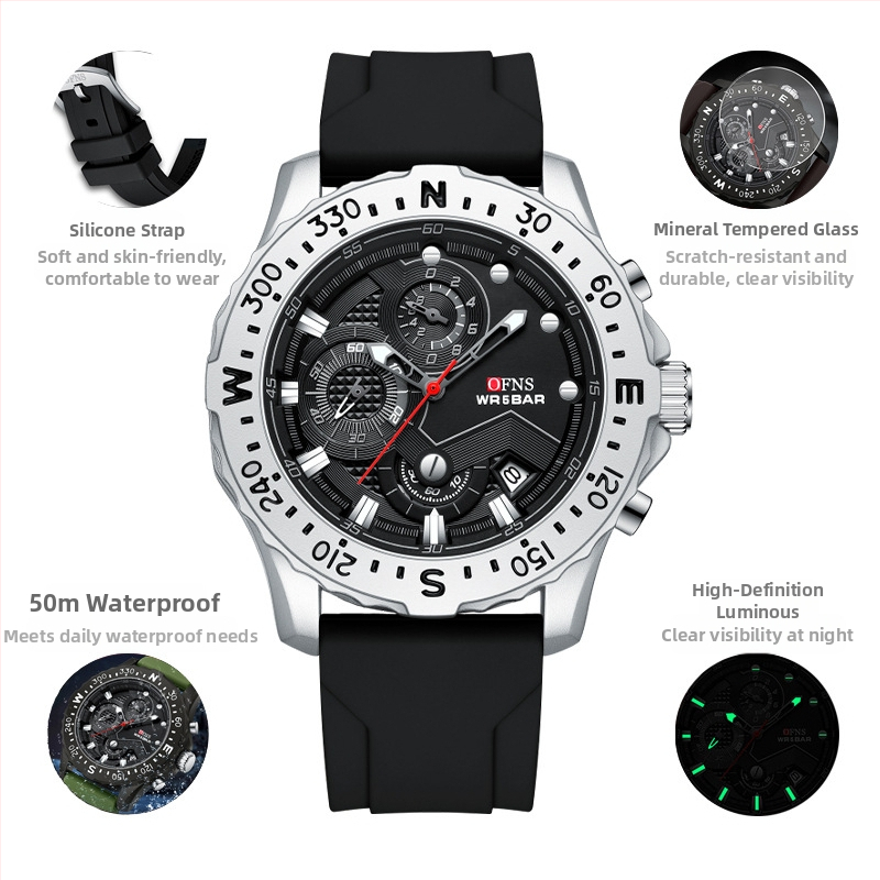 Meeste elektrooniline kvartskell, mood, lihtne kalender, spordi multifunktsionaalne veekindel tehasevarustus 2024. aasta uus