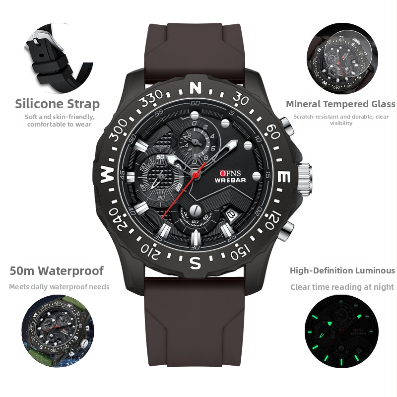 Meeste elektrooniline kvartskell, mood, lihtne kalender, spordi multifunktsionaalne veekindel tehasevarustus 2024. aasta uus