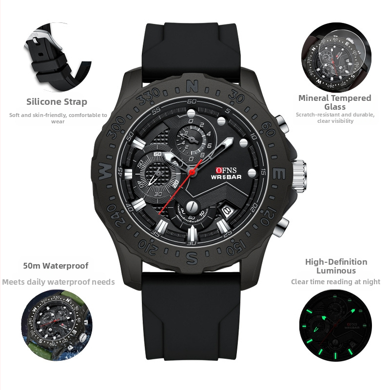 Meeste elektrooniline kvartskell, mood, lihtne kalender, spordi multifunktsionaalne veekindel tehasevarustus 2024. aasta uus