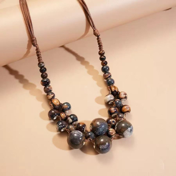 Κολιέ με χάντρες από κεραμικό έθνικ στυλ, μποέμ κολιέ, κολιέ με χρώμα χαλικιού, γυναικείο niche design