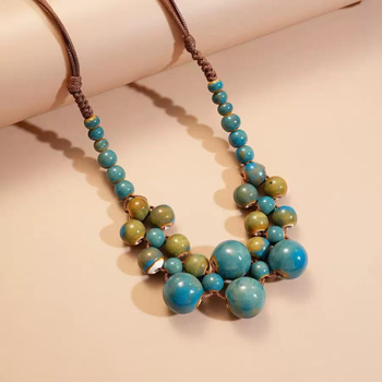 Κολιέ με χάντρες από κεραμικό έθνικ στυλ, μποέμ κολιέ, κολιέ με χρώμα χαλικιού, γυναικείο niche design