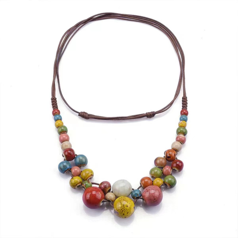 Colier de mărgele ceramice cu mărgele, stil etnic, colier boem, culoare pietriș, design de nișă feminină, la modă