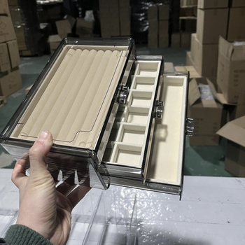 Skaidri pilka akrilo papuošalų dėžutė, daugiasluoksnė auskarų vėrinio, žiedų laikymo ir apdailos stalčiukas, karoliai, apyrankės, papuošalų dėžutė