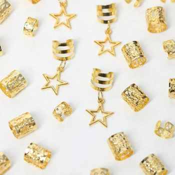 36 τεμάχια διακοσμητικά κρεμαστά κοσμήματα με αστέρι, αξεσουάρ για δαχτυλίδια μαλλιών, κοίλες χάντρες, υφαντά δαχτυλίδια μαλλιών, κλιπ, μεταλλική διακόσμηση με κλειδαριά για σχοινί