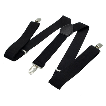 Εργοστασιακά χονδρικής ανδρικά μαύρα παντελόνια με ελαστικό λουράκι 3,5cm μονόχρωμο γυναικείο παντελόνι με 3 κλιπ και αντιολισθητικές τιράντες