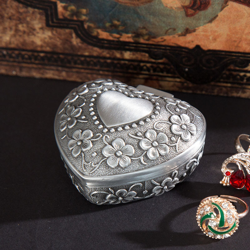 Širdies formos rožės vintažinės princesės metalinė kišeninė papuošalų dėžutė, vestuvių suvenyras, dovana, papuošalų dėžutė