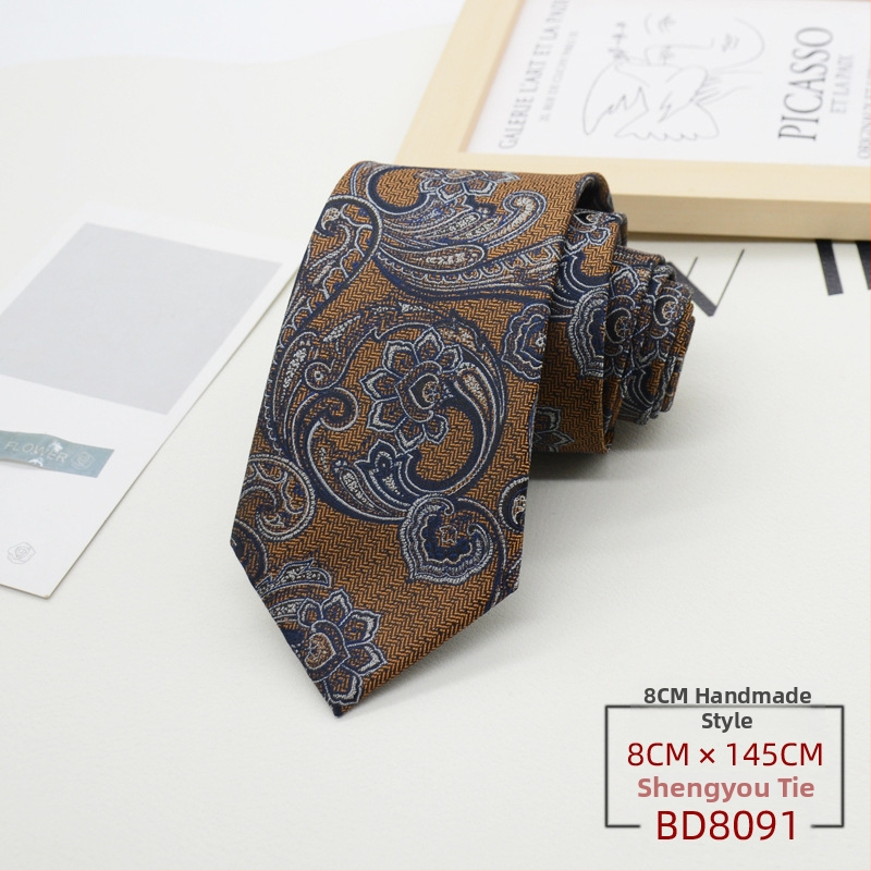 Kravata za muškarce, formalna odjeća u korejskom stilu, britanski poslovni gospodin, europski i američki stil, smeđa kaki poslovna odjeća, 8 cm, ručna izrada