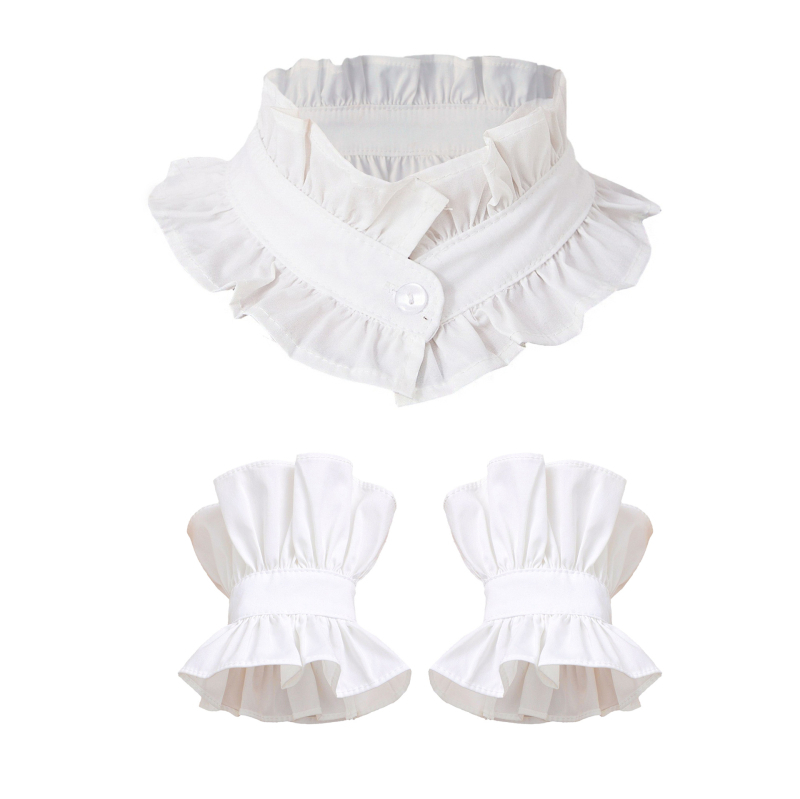 Tarpvalstybinė „Amazon“ prancūziškos medvilnės klostuota vintažinė vienguba apykaklė aristokratiška princesės apykaklė su raukiniais, tinkanti visiems modeliams.