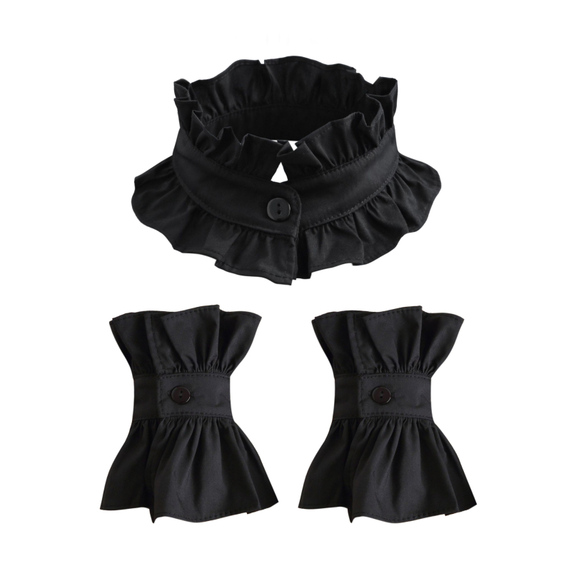 Tarpvalstybinė „Amazon“ prancūziškos medvilnės klostuota vintažinė vienguba apykaklė aristokratiška princesės apykaklė su raukiniais, tinkanti visiems modeliams.