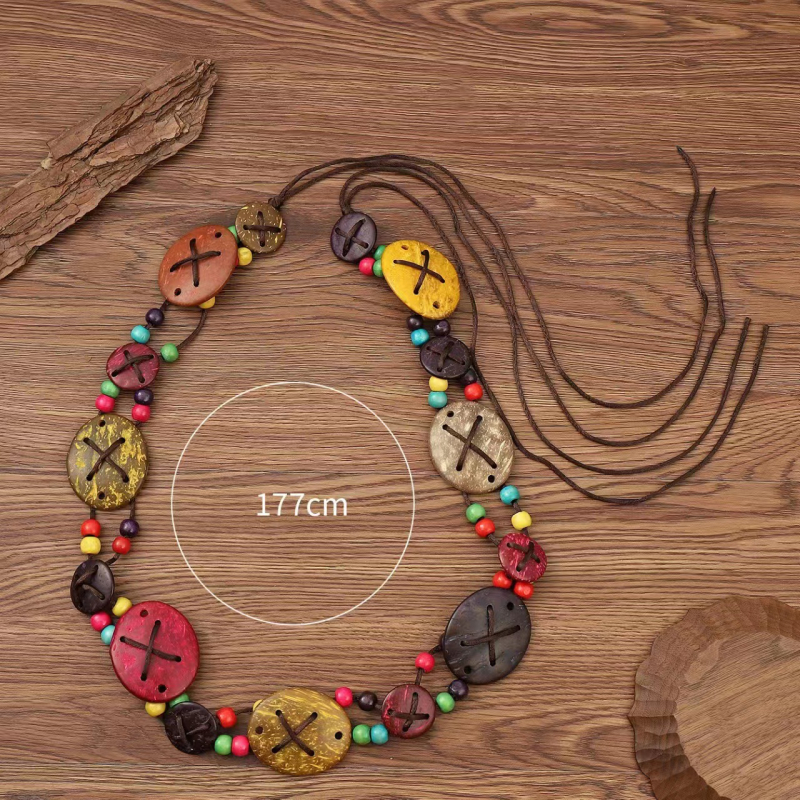 2323 uue stiili naturaalsest kookoskoorest käsitsi valmistatud värviline kookoskoorega kootud universaalne etnilise stiili tantsuvöö kett