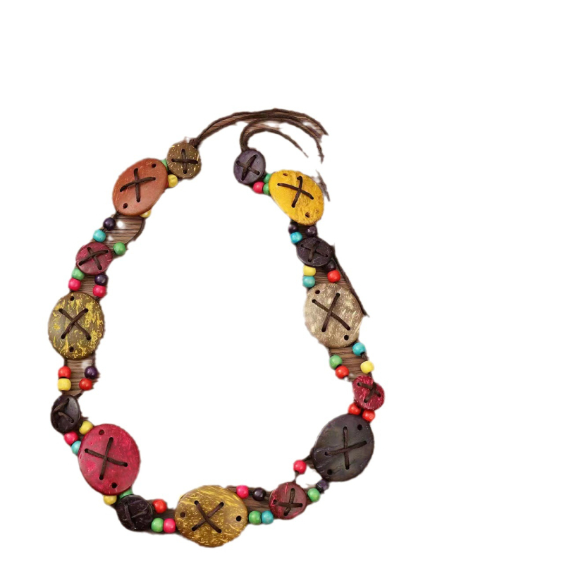 2323 uue stiili naturaalsest kookoskoorest käsitsi valmistatud värviline kookoskoorega kootud universaalne etnilise stiili tantsuvöö kett