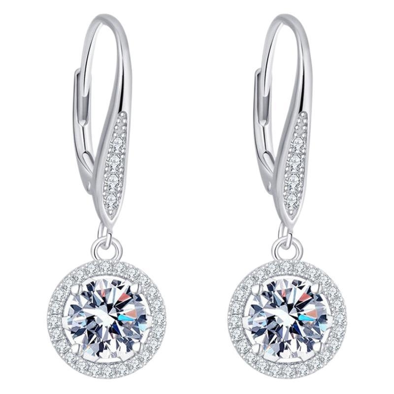 Európai és amerikai luxus moissanite kerek táska fülbevaló csattal S925 ezüst francia csattal fülbevalók divatos klasszikus négykarmos fülhorog keresztezett szegéllyel