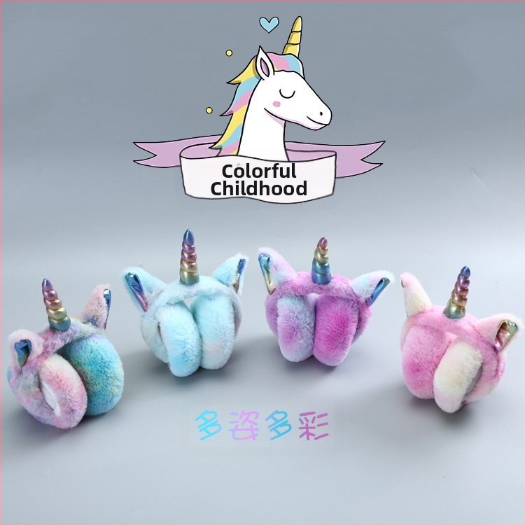 Ausinės Šiltos ausinės Pliušinės animacinių vienaragių serijos Pliušinės Šiltos ausinės Spalvingi VIENARAGIAI