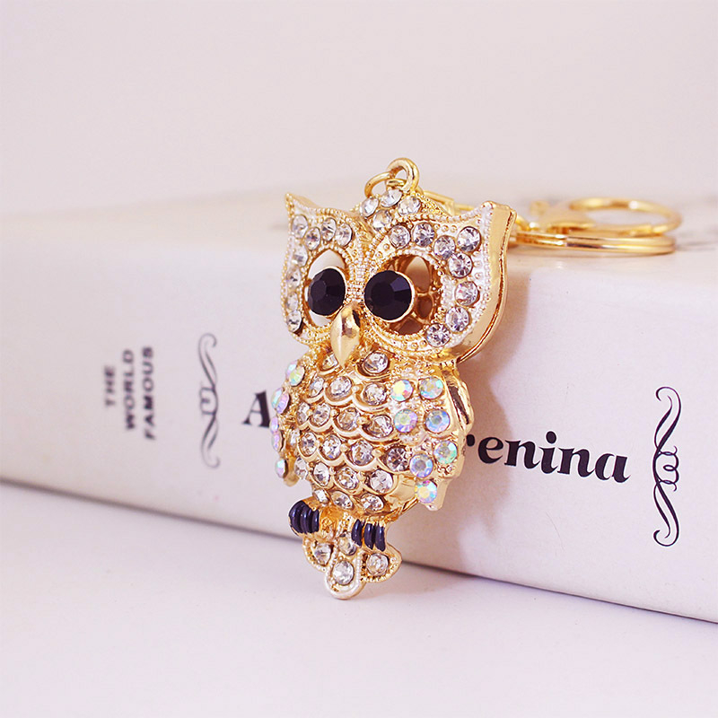 Mielos spalvos kalnų krištolo pelėdos gyvūnų deimantų automobilio raktų pakabukas moteriškas krepšys su sagtimi, pakabuko raktų pakabukas 1310