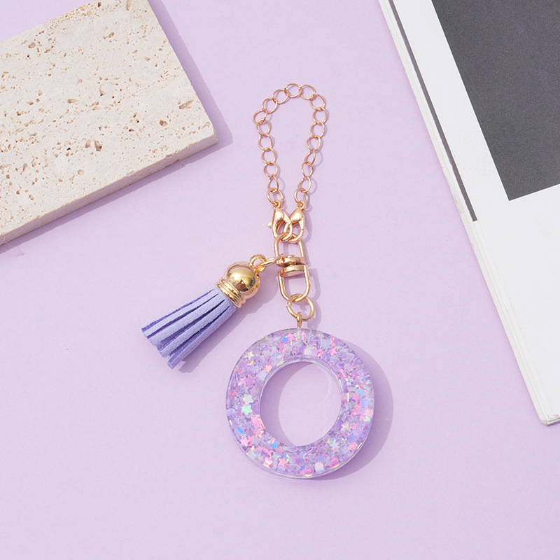 26 angliškų raidžių violetinis kutais ir žvaigždėmis puoštas blizgučiais moteriškas krepšys su vandens puodelio grandinėle, automobilio raktų pakabukas su kryželiu