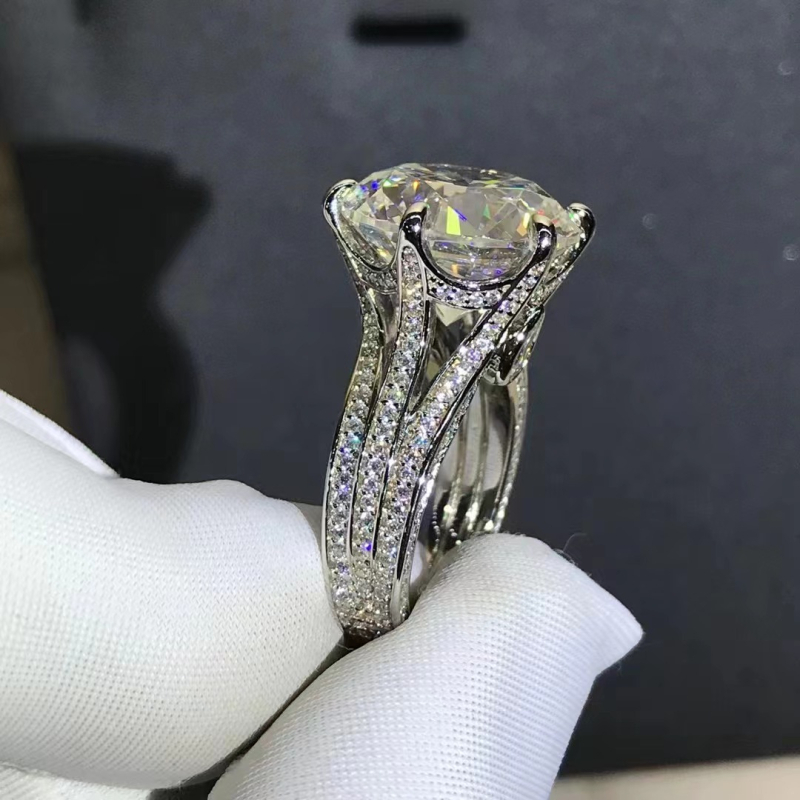 Ženski srebrni prsten s okruglim dijamantima, osam srca i osam strijela, bijelim rezom, visokokarbonskim dijamantom, 12 karata, VVS stupanj D, boja 3EX