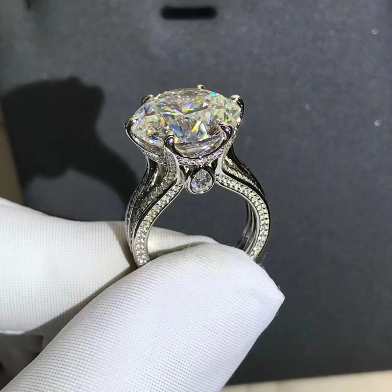 Ženski srebrni prsten s okruglim dijamantima, osam srca i osam strijela, bijelim rezom, visokokarbonskim dijamantom, 12 karata, VVS stupanj D, boja 3EX