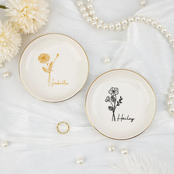 Διασυνοριακή Ζεστή Πώληση ETSY Amazon TEMU Μονόχρωμο Κεραμικό Πιάτο Κοσμημάτων Δώρο για Παράνυμφους Προσαρμογή Λουλουδιών Γενεθλίων