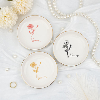 Διασυνοριακή Ζεστή Πώληση ETSY Amazon TEMU Μονόχρωμο Κεραμικό Πιάτο Κοσμημάτων Δώρο για Παράνυμφους Προσαρμογή Λουλουδιών Γενεθλίων