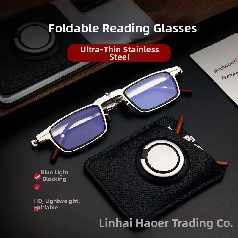 Nešiojamas mobiliojo telefono laikiklis Skaitymo akiniai Metaliniai sulankstomi skaitymo akiniai Itin lengvi, be varžtų, apsaugantys nuo mėlynos šviesos Skaitymas Skaitymo laikraštis