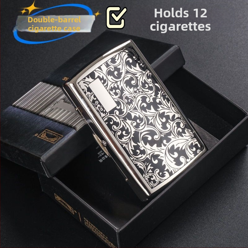 Kūrybingas itin plonas dvigubo pistoleto cigarečių dėžutės vario cigarečių dėžutės rašalo Tang žolės šiurkšti šaka 12 pakuočių korozijos ekrano spausdinimo rašto suspaudimo cigarečių segtukas