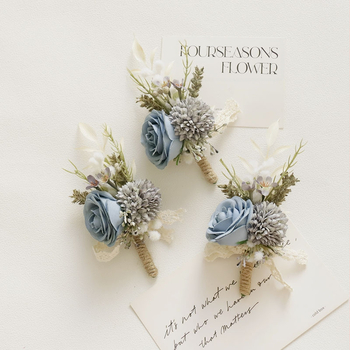 Art Accord 2431 Сватбено цвете Арт симулация на цвете Бизнес тържество Откриване Гост Корсаж цвете Цвете за китка сиво синьо