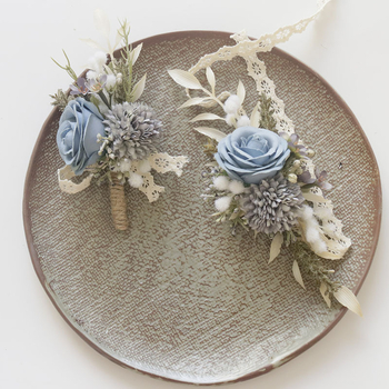 Art Accord 2431 Сватбено цвете Арт симулация на цвете Бизнес тържество Откриване Гост Корсаж цвете Цвете за китка сиво синьо