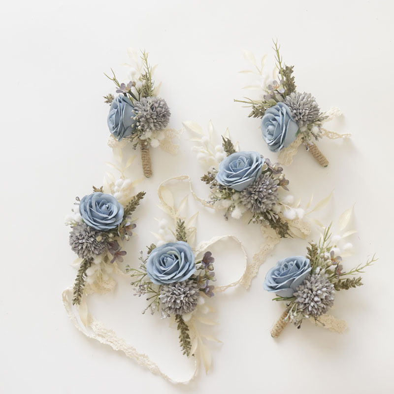 Art Accord 2431 Сватбено цвете Арт симулация на цвете Бизнес тържество Откриване Гост Корсаж цвете Цвете за китка сиво синьо