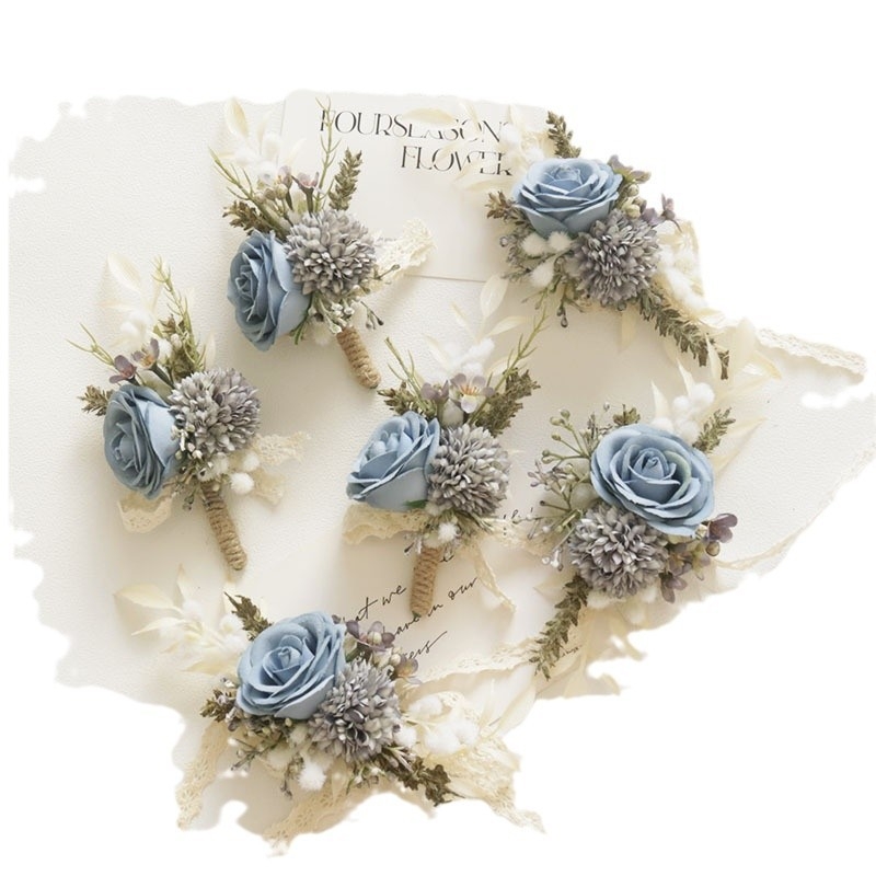 Art Accord 2431 Сватбено цвете Арт симулация на цвете Бизнес тържество Откриване Гост Корсаж цвете Цвете за китка сиво синьо