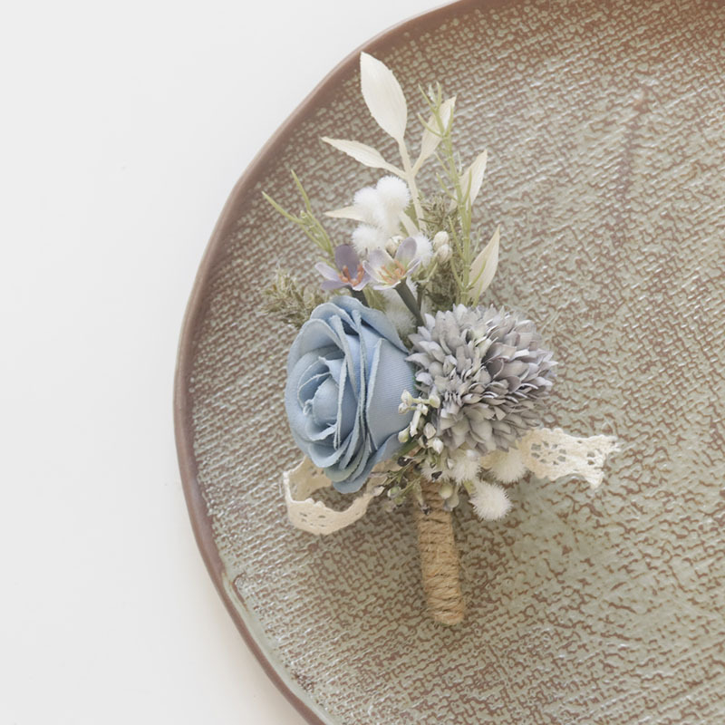 Art Accord 2431 Сватбено цвете Арт симулация на цвете Бизнес тържество Откриване Гост Корсаж цвете Цвете за китка сиво синьо