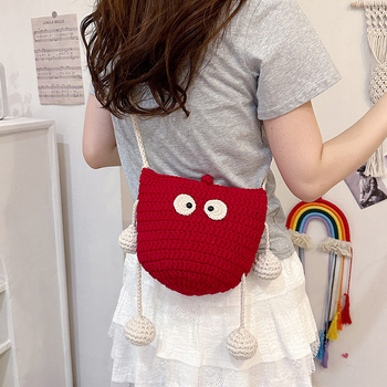 Didelės talpos moteriškas animacinių filmukų merginos rankinukas per petį, rankų darbo austas moteriškas krepšys