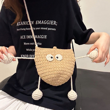 Didelės talpos moteriškas animacinių filmukų merginos rankinukas per petį, rankų darbo austas moteriškas krepšys