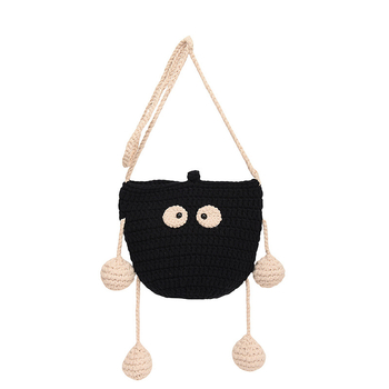 Didelės talpos moteriškas animacinių filmukų merginos rankinukas per petį, rankų darbo austas moteriškas krepšys