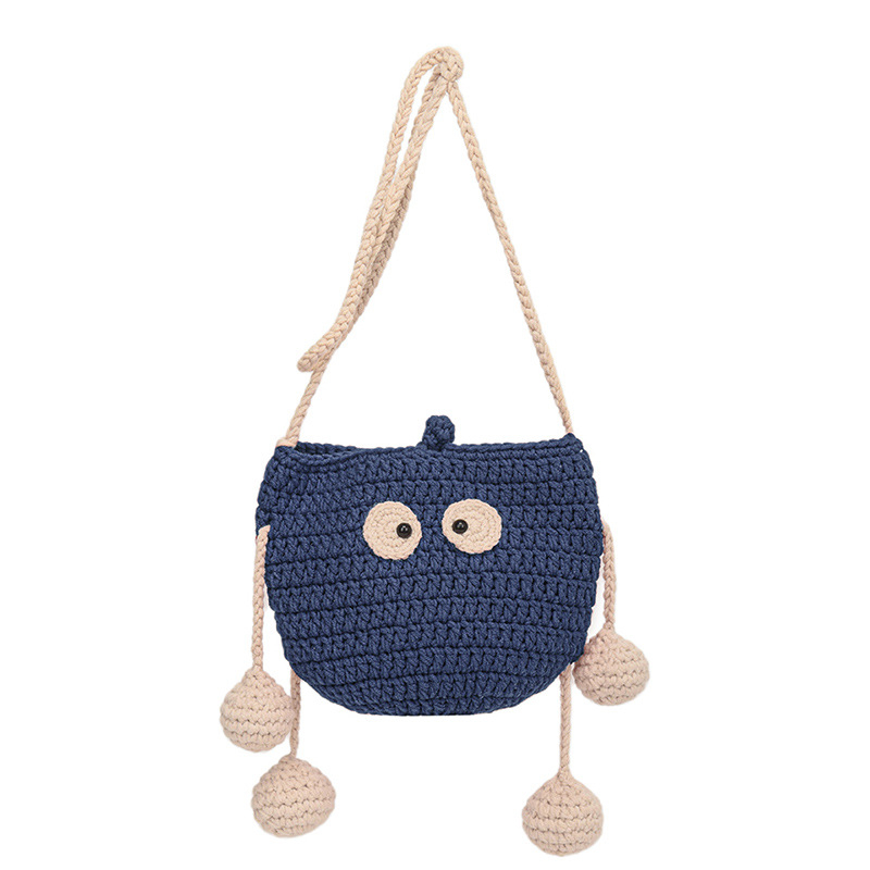 Didelės talpos moteriškas animacinių filmukų merginos rankinukas per petį, rankų darbo austas moteriškas krepšys