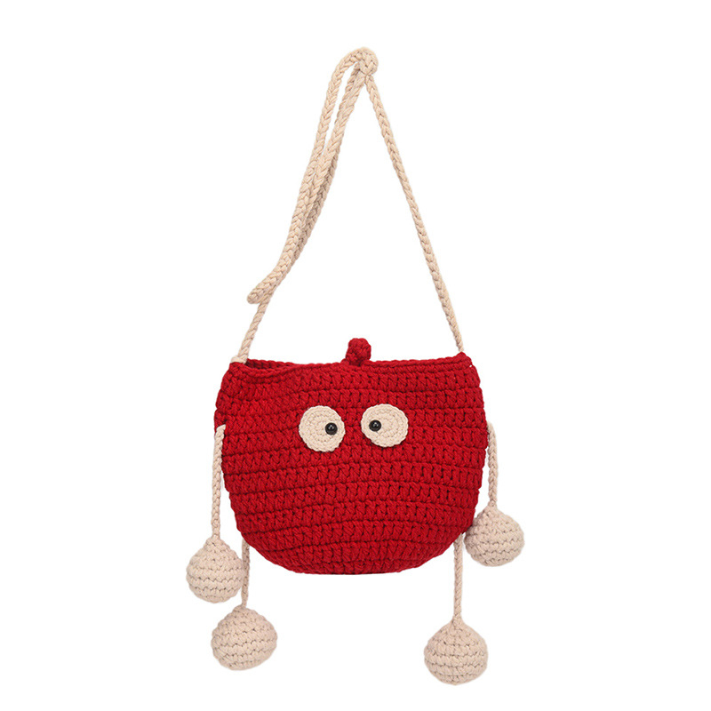 Didelės talpos moteriškas animacinių filmukų merginos rankinukas per petį, rankų darbo austas moteriškas krepšys