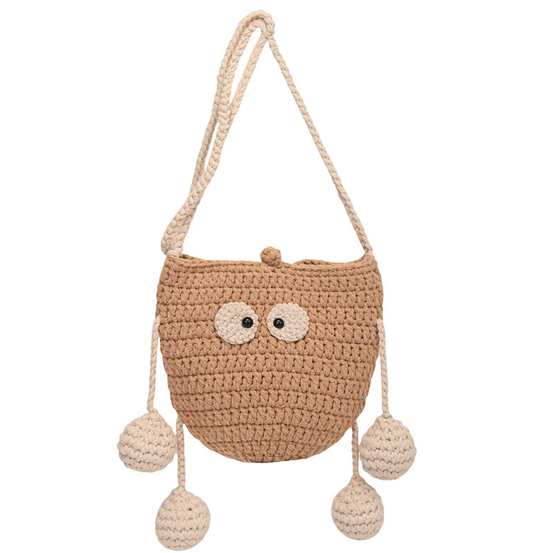 Didelės talpos moteriškas animacinių filmukų merginos rankinukas per petį, rankų darbo austas moteriškas krepšys