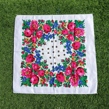 Roosa salliga trükitud ruudukujuline sall, suure lillega sall etnilises stiilis naiste sall, laos hulgimüügis