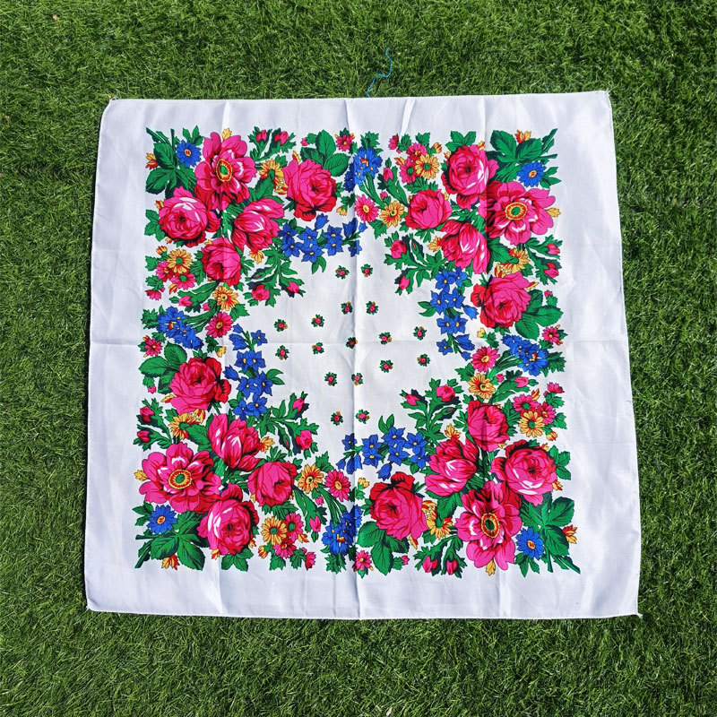 Roosa salliga trükitud ruudukujuline sall, suure lillega sall etnilises stiilis naiste sall, laos hulgimüügis