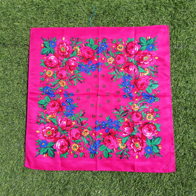 Roosa salliga trükitud ruudukujuline sall, suure lillega sall etnilises stiilis naiste sall, laos hulgimüügis