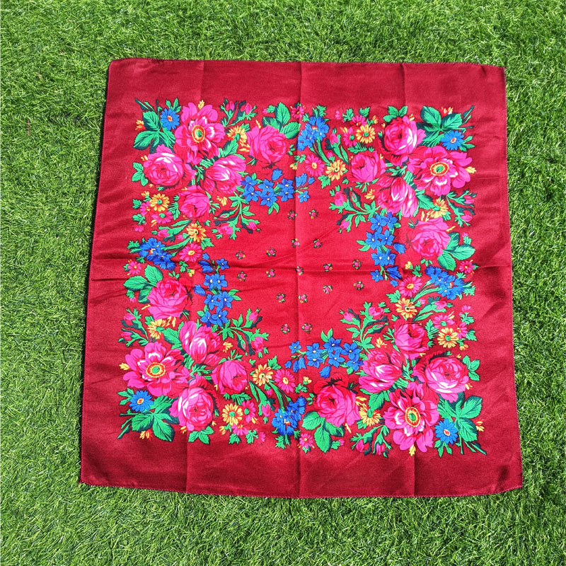 Roosa salliga trükitud ruudukujuline sall, suure lillega sall etnilises stiilis naiste sall, laos hulgimüügis