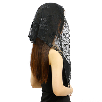 Японски и корейски монохромен моден триъгълен сватбен воал черно и бяло с двуцветен дантелен печат, дишащ триъгълник SJJ022