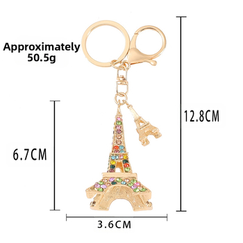 K-Style of Creative Rhinestones Παρίσι Πύργος του Άιφελ Μπρελόκ αυτοκινήτου Γυναικεία τσάντα μενταγιόν Μεταλλικό μπρελόκ δαχτυλίδι δώρου