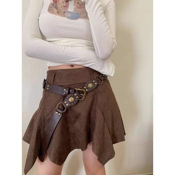 Amerikietiškas vesterno kaubojiškas retro stiliaus moteriškas diržas, skirtas kelionėms į darbą ir atgal, rudas, su džinso sagtimi, madingas