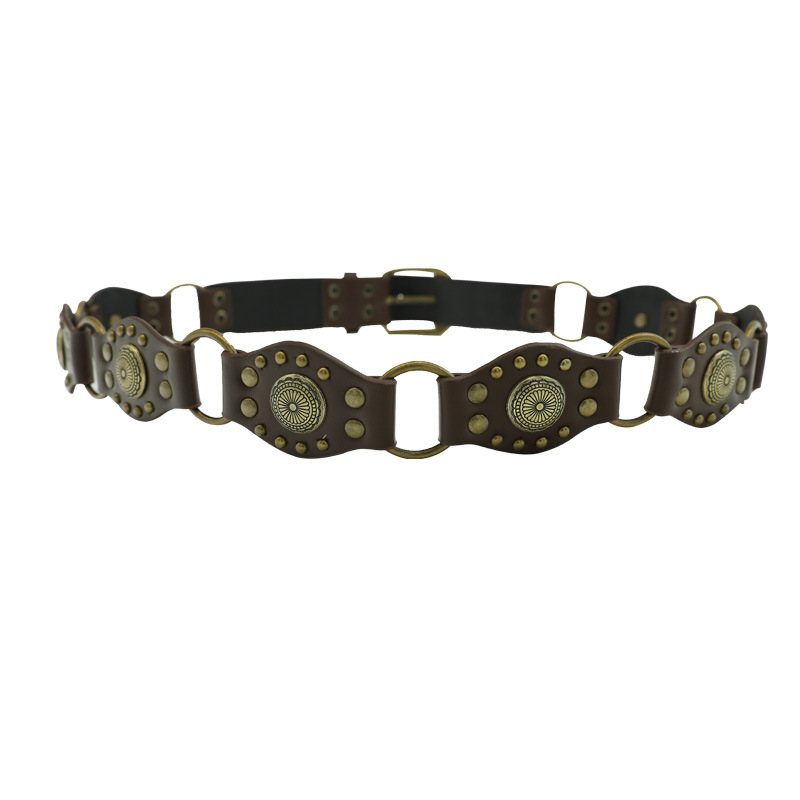 Amerikietiškas vesterno kaubojiškas retro stiliaus moteriškas diržas, skirtas kelionėms į darbą ir atgal, rudas, su džinso sagtimi, madingas