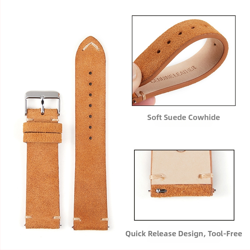 2025 Нова каишка за часовник от велур с бързо освобождаване, велурена кожена каишка за мъже Huawei, подходяща за 18, 20 и 22 мм