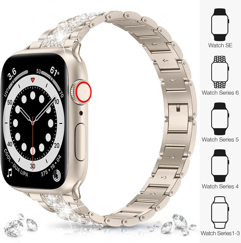 Tinka „Apple“ trijų karoliukų S formos deimantinių ir cinko lydinio „Applewatch 9-1“ dirželiams. Visas universalių dirželių asortimentas skirtas tik tarpvalstybiniam tiekimui.