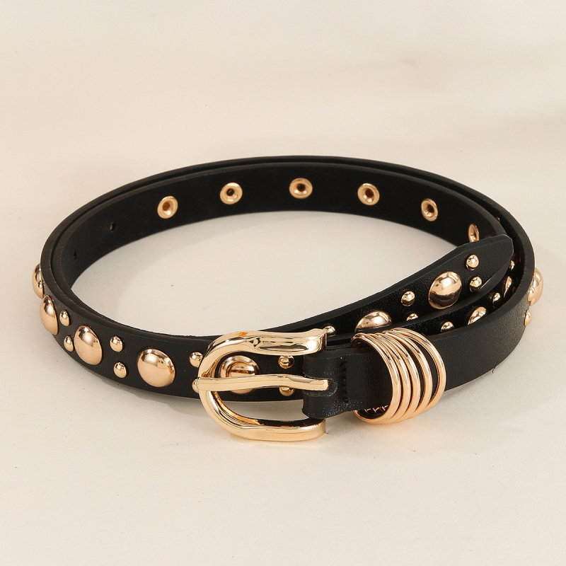 Curea nouă pentru femei, stil punk, cu nituri aurii încrustate cu ciuperci, stil boutique, heavy metal, la modă, cu blugi